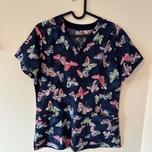 Butterfly Print Scrub Top